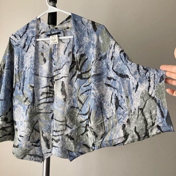 ANIMALE Blue Green Black Animal Print Open Kimono cover Jacket Sz M - Picture 2 of 4